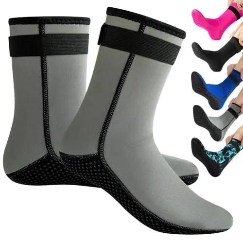 Produktbild: Tyuodna 3mm Neoprensocken,Rutschfeste Tauchsocken für Erwachsene Damen Herren,Wasserdichte Dicke Schwimmsocken,zum Schnorcheln,Schwimmen(Grau,L-XL)