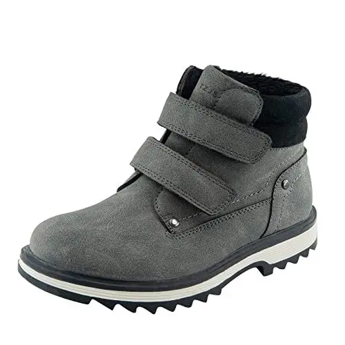 Produktbild: TZJS Unisex Kinder Klassische Stiefel für Jungen Mädchen Baby Winterstiefel Mit Klettverschluss Wasserdicht Stiefeletten Schneestiefel Arbeitsstiefel Herbstschuhe Winterschuhe(Grau Warm, Numeric_29)