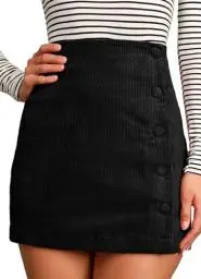 Produktbild: TZLDN Cordrock Damen Herbst Winter Cord Rock mit Schlitz High Waist A-Linie Minirock Elegant Kurz Mini Skort Wickelrock Bleistiftrock Freizeitrock B01 Schwarz L