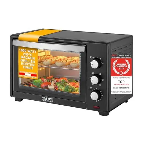 Produktbild: TZS First Austria Minibackofen 35L I Umluft I Premium-X Coating (Antihaftbeschichtung) I Auftauen&Warmhalten I Rezeptheft I Backofen Pizzaofen Grill