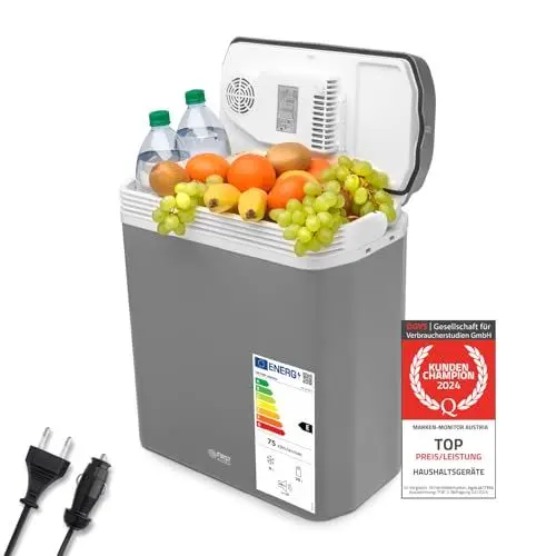Produktbild: TZS First Austria elektrische Kühlbox 24 Liter | 12 Volt & 230 Volt Anschluss | mit 12-V-Stecker fürs Auto | für Camping, Festivals & Reisen | mit Kühl- und Warmhaltefunktion | grau