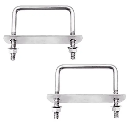Produktbild: U Bolzen M10 U Bügel 100x100mm Bügelschraube Quadratisch mit Rahmenplatte und Unterlegscheiben, 2 Stück
