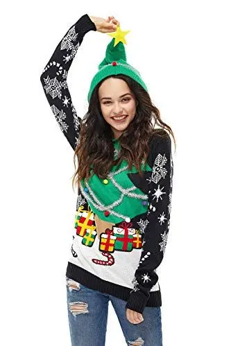 Produktbild: U Look Ugly Today Womens Damen Lustig Weihnachtshoodie Strick Kapuzenpullover für Weihnachten Sweater, A Season's Star is Born, XXL