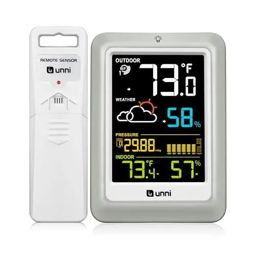 Produktbild: U UNNI Funk Wetterstation mit Außensensor Netzbetrieb und Batteriebetrieb, Funkwetterstation mit 100M/330ft Reichweite und Einstellbare °C/°F und 3 Helligkeitsstufen