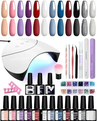 Produktbild: U V Nagellack Set mit 36W UV/LED Lampe, Phoenixy 12 Stk. Gel Nagellack Set Nagel Farblack Maniküre Starter Set Gel Nail Polish Kit