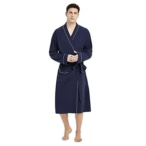 Produktbild: U2SKIIN Morgenmantel Herren 100% Baumwolle, Bademantel leicht Kimono Saunamantel Hausmantel lang (Marineblau, 2XL/3XL)
