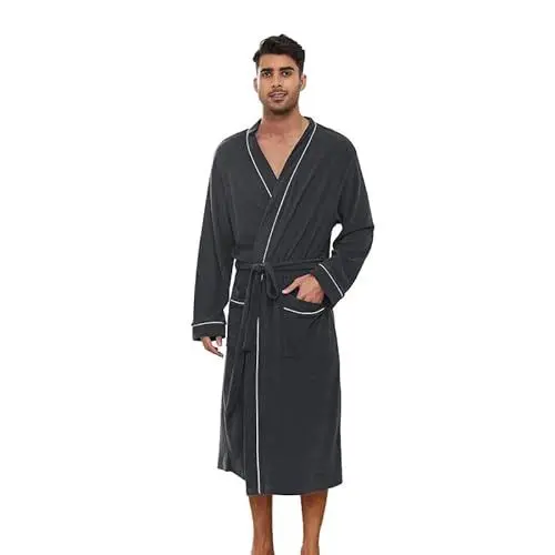 Produktbild: U2SKIIN Herren Bademantel Frottee 100% Baumwolle Sauna Bademantel weicher langer Bademäntel für Herren Kimono Morgenmantel Männer Nachtwäsche (Dunkelgrau Mel., L/XL)