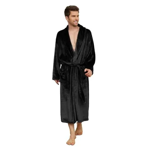 Produktbild: U2SKIIN Herren Fleece Bademantel Plüsch weich warm Morgenmantel Bademäntel für Herren Nachtwäsche Hausmantel Saunamantel (Schwarz, 2XL/3XL)