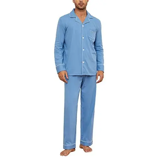 Produktbild: U2SKIIN Schlafanzug Herren lang 100% Baumwolle Herren Pyjamas Set Herrenschlafanzug Langarm Schlafanzug Männer Nachtwäsche Loungewear Sleepwear (Graublau, M)