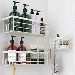 Produktbild: Uamector Duschablage Badezimmer Organizer mit Seifenhalter - Rostfreie Schwarz Badregal ohne Bohren - Shampoo Halterung für Dusche (Weiß)