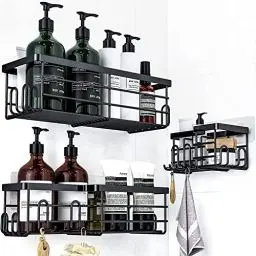 Produktbild: Uamector Duschablage ohne Bohren, 3 Stück Badezimmer Regal, Rostfrei Schwarz Duschregal für Shampoo und Duschgel (Schwarz)