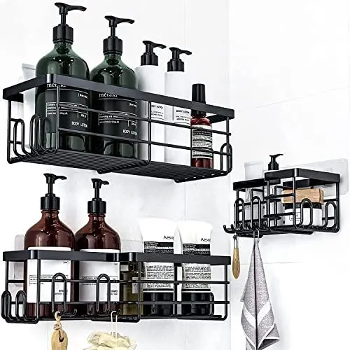 Produktbild: Uamector Duschablage ohne Bohren, 3 Stück Badezimmer Regal, Rostfrei Schwarz Duschregal für Shampoo und Duschgel (Schwarz)