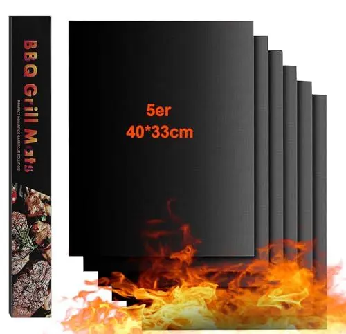 Produktbild: UAMLVCN BBQ Grillmatte, 5er Set Antihaft Teflon Grillmatten Grillplatte Gasgrill, Grillmatte für Gasgrill, Dauerbackfolie für Gasgrill, für Holzkohlegrill, Gasgrill, Backofen 40 x 33 cm