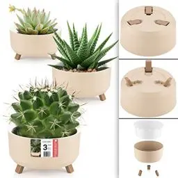 Produktbild: uandu 3er Blumentopf Set, 3 Größen, BPA frei Kunststoff Blumenständer fürs Zuhause, Plant Pot, übertopf, Flower Pot, Pflanzkübel, Pflanztöpfe, Blumentöpfe, Blumentopf Gross, Pflanzentopf Groß
