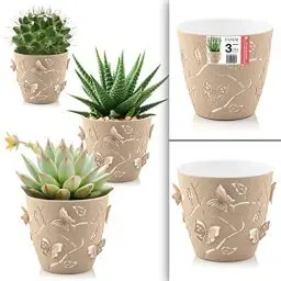 Produktbild: uandu 3er Blumentopf Set, 3 Größen, BPA frei Kunststoff Blumenständer fürs Zuhause, Plant Pot, übertopf, Flower Pot, Pflanzkübel, Pflanztöpfe, Blumentöpfe, Blumentopf Gross, Pflanzentopf Groß