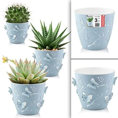Produktbild: uandu 3er Blumentopf Set, 3 Größen, BPA frei Kunststoff Blumenständer fürs Zuhause, Plant Pot, übertopf, Flower Pot, Pflanzkübel, Pflanztöpfe, Blumentöpfe, Blumentopf Gross, Pflanzentopf Groß