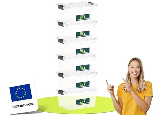Produktbild: uandu Aufbewahrungsbox mit deckel groß, 6er Set BPA Frei Kunststoff, Aufbewahrungsboxen Stapelbar, Hundefutter trocken 15kg Aufbewahrung, Plastikbox, Storage Boxes - 34Lx6