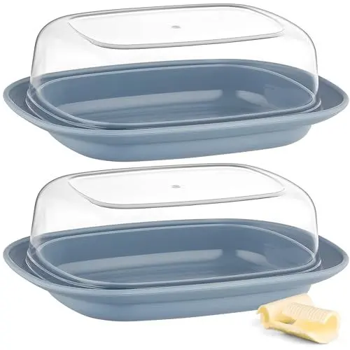 Produktbild: uandu Butterdose mit Deckel Kunststoff, Butterschale mit Deckel, Butterdose spülmaschinenfest, Butterbox, Butterbehälter, Butter dish, Butter Box Dose, Butterdosen - Blau x2