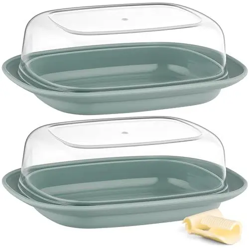 Produktbild: uandu Butterdose mit Deckel Kunststoff, Butterschale mit Deckel, Butterdose spülmaschinenfest, Butterbox, Butterbehälter, Butter dish, Butter Box Dose, Butterdosen - Grün x2