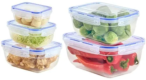 Produktbild: uandu Frischhaltedosen mit Deckel für Lebensmittel, 5er Tupperdosen Set, Vorratsdosen mit Deckel Luftdicht Set, Meal Prep Boxen, Mikrowellengeschirr mit Deckel und Gefriergeeignet, BPA frei Kunststoff