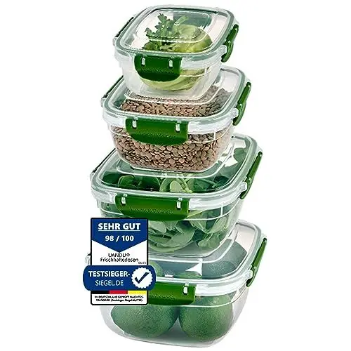 Produktbild: uandu Lock & Fresh 4er Frischhaltedosen mit Deckel für Lebensmittel, Tupperdosen Set, Mikrowellen-, und Gefriergeeignet, Vorratsdosen mit Deckel Luftdicht Set, Meal Prep Boxen, BPA frei Kunststoff