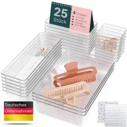 Produktbild: uandu Schubladen Organizer, 25er Set, Schreibtisch Organizer, Küchen Organizer, Organizer Schubade, Schminktisch Organizer, Make up Organizer, Schubladentrenner, Badezimmer Organizer, Organizer Küche