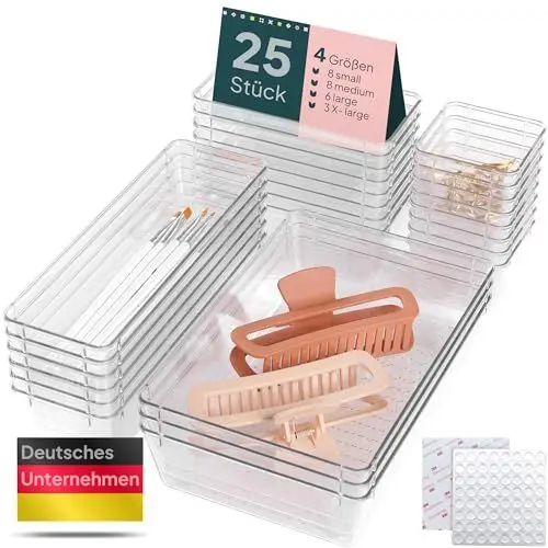 Produktbild: uandu Schubladen Organizer, 25er Set, Schreibtisch Organizer, Küchen Organizer, Organizer Schubade, Schminktisch Organizer, Make up Organizer, Schubladentrenner, Badezimmer Organizer, Organizer Küche