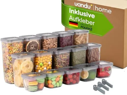 Produktbild: uandu Vorratsdosen mit Deckel Luftdicht | Aufbewahrungsbox Küche | Aufbewahrung & Organisation | Vorratsdosen Set | BPA Frei | Küchen Organizer | 15er Vorratsbehälter Set | Küchenzubehör | Vorratsdose
