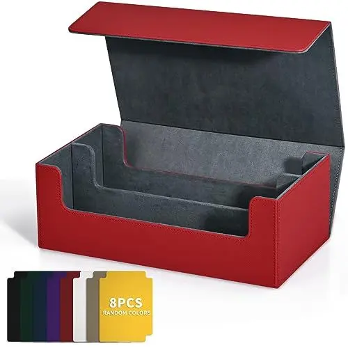 Produktbild: UAONO Sammelkarten-Aufbewahrungsboxen für 1200+ Karten, Premium Magnetic Deck Boxen, Leather Deck Case mit Trennwänden, Spielkarten Deck Boxe für TCG Magic the Gathering YuGiOh Karten (Rot)