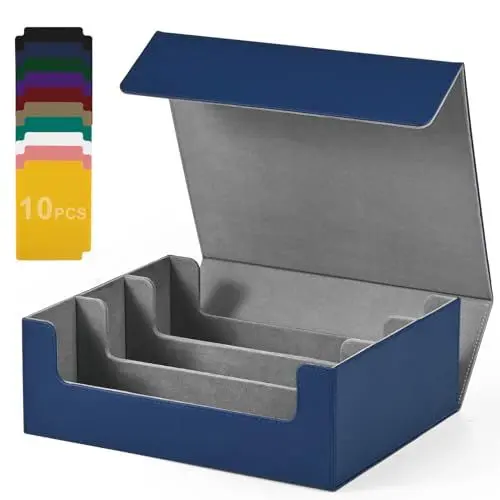 Produktbild: UAONO Sammelkarten-Aufbewahrungsboxen für 1800+ Karten, Premium Magnetic Deck Boxen, Leather Deck Case mit Trennwänden, Spielkarten Deck Boxe für TCG Magic the Gathering YuGiOh Karten (Blau)
