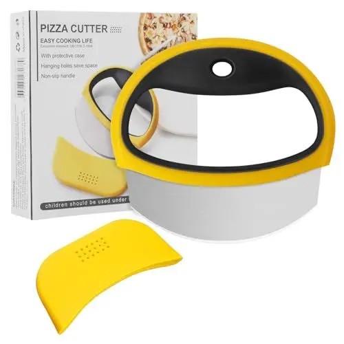Produktbild: Uaugulft Pizzaschneider Rad aus Edelstahl - Lebensmittelqualität Mit Schutzhülle, Schwarz/Gelb