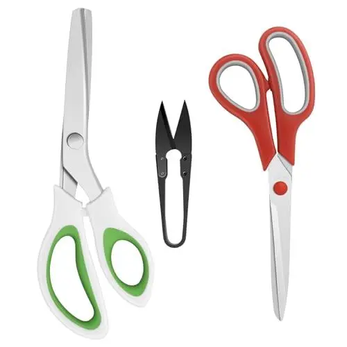 Produktbild: Uaugulft Zickzackschere Set, Zickzackschere für Stoff, Schneiderei, scharfe Edelstahlklingen, inkl. Fadenschneider, 3 Stück