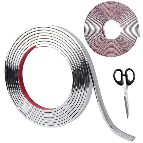 Produktbild: UBERMing 2 Stück Zierleisten Selbstklebend 5 m x 9.6 mm Deckenleisten, Wandleiste zum Abziehen und Aufkleben, Flexible Zierleiste Selbstklebend Silber Leisten für Decke Boden Schränke Fliesen Kanten