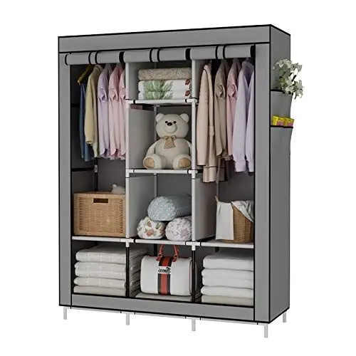 Produktbild: UDEAR Einfach Kleiderschrank aus Stoff Faltschrank Stoffschrank Bedroom Wardrobes Grau