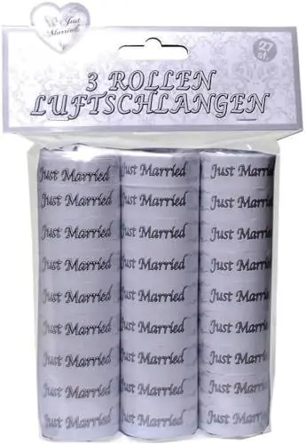 Produktbild: Udo Schmidt Luftschlangen-3 Rollen je 9 STK. -weiß-Just Married, Papier