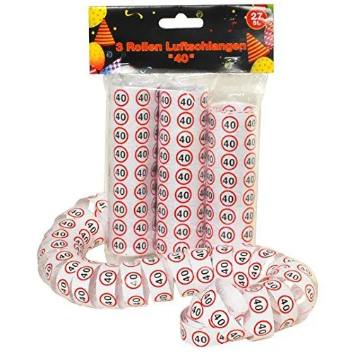 Produktbild: Udo Schmidt Luftschlangen 3er Packung Verkehrsschild Zahl 40 1,5cm 1,20 Meter