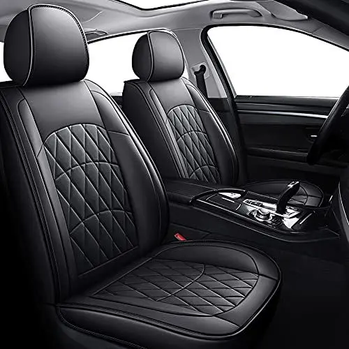 Produktbild: Udpomb Luxus Universal Leather autositzbezüge, 5-Sitzer Kunstleder Gitter Sitzbezüge-Set Voll Auto Vorderseite und Rückseite schonbezüge Auto, 9-Teiliges Set (Schwarz)