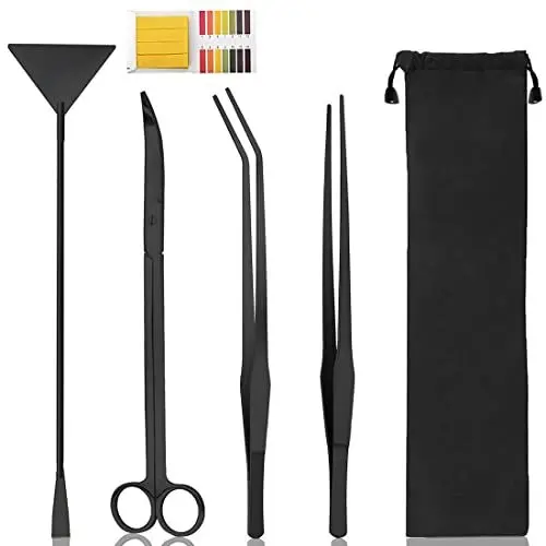 Produktbild: UDQYQ 4 Stück Aquarium Aquascaping Tools,Premium Edelstahl Wasserpflanzen Werkzeuge Anti-Rost Pinzette Schere Schaber Werkzeug Set für Fisch Tank Reinigung Pflanze Trimmen. (Schwarz)
