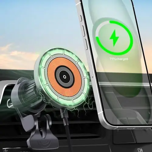 Produktbild: UEASE Autohalterung Ladegerät für MagSafe, 15W<strong>Automatisch-Ausrichtung:</strong>  Handyhalterung Auto mit Ladefunktion Magnet QI Wireless Car Charger KfZ Halterung für iPhone 15 14 13 12 Pro Max Plus Mini
