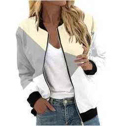 Produktbild: Generisch Leichte Sommerjacke Damen,Herbstjacke Damen Casual Jacke Langarm Bomberjacke Reißverschluss Stehkragen Outwear Kurz Coat Herbst Sommer College Jacke Winterjacke
