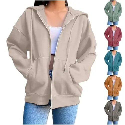 Produktbild: Übergangsjacke Damen Kapuzenjacke Damen Jacke Herbst Sweatjacke Sweatshirt Sweatshirtjacke Trainingsjacke Laufjacke Sportjacke Zipper Hoodie Oversize Herbst Outfit Große Größen Einfarbig Bequeme