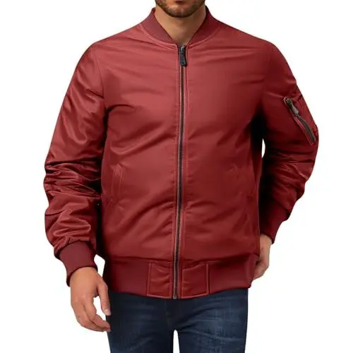 Produktbild: Übergangsjacke Herren mit Reißverschluss, Stylische Pilotenjacke Herren, Leichte Mens Jacket, Modisch und Komfortable Herren-jacken, Men's Jackets, Oversized Wanderjacke Rot XXL