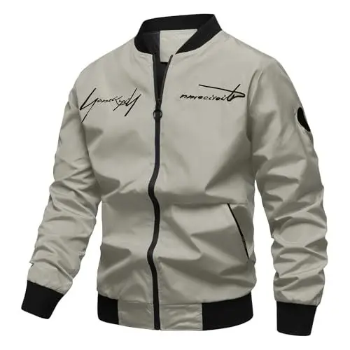 Produktbild: Übergangsjacke Pilotenjacke Herren, Modische Zipper Herren Jacken übergang, Leichte Steppjacke, Komfortable Herren-jacken, Oversized Wanderjacke, Mens Jacket Weiß XXL