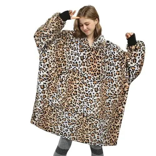 Produktbild: Übergroße Fleece Hoodie Decke Gepard, Warme Großes Kapuzendecke Tragbare Decke zum Anziehen, Flauschige Kapuzenpulli Decke mit Ärmeln und Kapuze als Geschenkidee für Damen und Herren