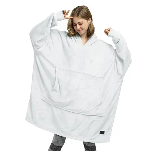 Produktbild: Catalonia Classy Übergroße Fleece Hoodie Decke Grau, Warme Großes Kapuzendecke Tragbare Decke zum Anziehen, Flauschige Kapuzenpulli Decke mit Ärmeln und Kapuze als Geschenkidee für Damen und Herren