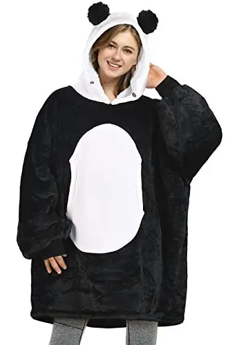 Produktbild: Catalonia Classy Übergroße Panda Sherpa Hoodie Decke, Flauschige Warme Kuscheldecke mit Ärmeln und Kapuze, Tragbare Decke zum Anziehen als Geschenkidee für Damen Herren Kinder