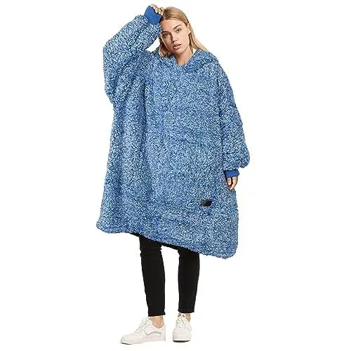 Produktbild: Catalonia Classy Übergroße Sherpa Hoodie Kapuzenpulli Decke, Flauschige Warme Oversized Kuscheldecke mit Ärmeln und Kapuze, Tragbare Decke zum Anziehen als Geschenkidee für Damen Herren