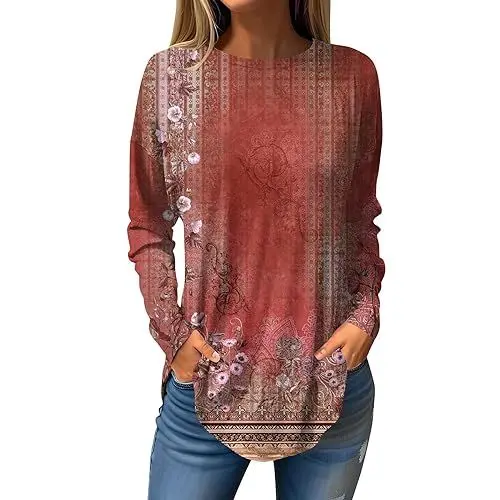 Produktbild: Übergroße T Shirts Für Damen Langärmelige Oberteile Zum Ausgehen Damen Casual Oberteile Workout Oberteile Herbst Oberteile Süße Oberteile Für Damen Zum Ausgehen Damen Hemds Lässig Elegante