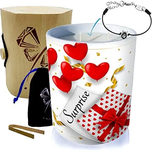 Produktbild: Überraschungs-Kerze mit Schmuck Monoï Duft aus Tahiti - Schmuckstück mit Swarovski® - Duftkerze 60 Stunden Brennzeit - Armband mit 2 ineinander verschlungenen Herzen