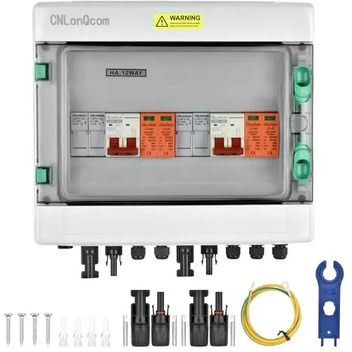 Produktbild: überspannungsschutz pv - 500V 32A Solar Anschlusskasten, Blitzschutz dc trennschalter pv anlage 2 string (2 in 2 out), DC Combiner box Leitungsschutzschalter Solar einspeisesteckdose